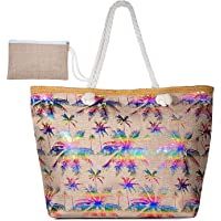  - MOOKLIN Bolsa de Playa de Lona Grande niña Mujer Bolsas de viaje Bolsos bandolera Bolsos de mano Bolsos mochila Bolsos totes Shopper Bolsa con Cremallera (01)